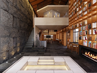 Modern Hotel Lobby and Book Bar 3d model