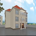 Two Story Detached Villa With Red Roof Beige Exterior Walls Balconies Red Door And Windows
