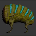 Unusual Plant with Yellow Green Stripes Blue Glowing Parts and Leg Like Base