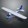 Small Blue and White Passenger Plane with Propeller Wings and Blue Tail Design