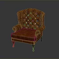 Classic Brown Leather Armchair With Tufted Backrest Curved Armrests And Wooden Legs