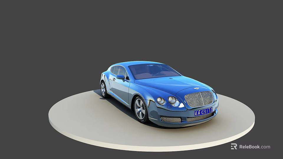 Blue Luxury Sedan With Sleek Design Chrome Grille On Circular Platform Gray Background 3d model