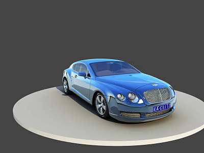 Blue Luxury Sedan With Sleek Design Chrome Grille On Circular Platform Gray Background 3d model