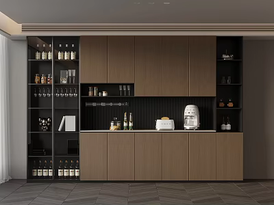 Modern Wooden Sideboard With Glass Door Wine Storage And Decorative Items 3d model