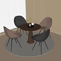Modern Round Table With Four Chairs Set Black Brown Seats Metal Legs On Rug