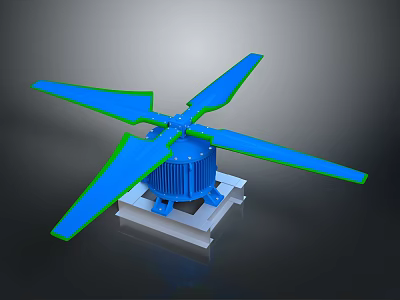 Modern Blue Fan With Four Blades Green Edges And White Base For Household Use 3d model