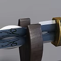 Traditional Chinese Sword With Intricate Carvings And Golden Handle On Wooden Display Stand