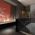 Elegant Modern Chinese Clubhouse Interior With Corridor Lighting Decorative Paintings And Stone Flooring