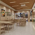 Modern Restaurant with Open Kitchen Shrimp Wonton Green Tiled Walls and Wooden Tables and Chairs