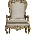 Elegant Classical Single Sofa With Gold Carved Frame And Light Gray Upholstery