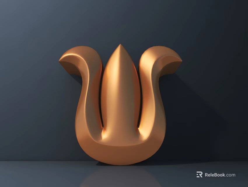 Golden Carved Ornamental Design With Curved 3D Metallic Structure On Dark Background 3d model 