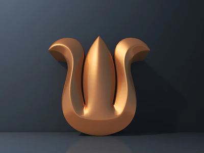 Golden Carved Ornamental Design With Curved 3D Metallic Structure On Dark Background 3d model