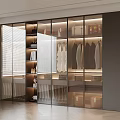Modern Lighted Wardrobe Interior Design With Glass Doors Hanging Clothes And Storage Shelves