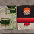 Square Rugs With Green White Geometric Patterns And Black Red Orange Circular Designs 3d model