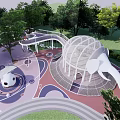Modern Kids Play Area With Spiral White Structure Red Flooring And Running Track