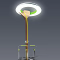 Stylish Outdoor Light With Circular Illumination Wooden Pole And Green Accents
