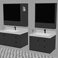 Modern Double Bathroom Vanities With Black Cabinets White Sinks Mirrored Cabinets Green Tiled Walls