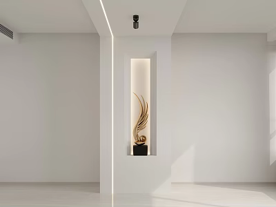 Modern Minimalist Foyer Hallway With Decorative Lighting And Golden Sculpture 3d model