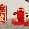 Chinese New Year Photo Spot With Red Background Golden Fu Fa Characters And Flowers