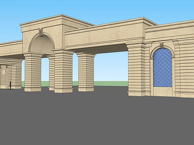 Classical Entrance Gate With Stone Columns Arched Doorway And Ornate Details 3d model