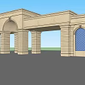 Classical Entrance Gate With Stone Columns Arched Doorway And Ornate Details