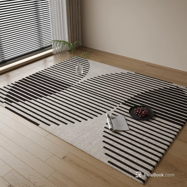 Square Carpet With Black White Stripes In Living Room 3d model 