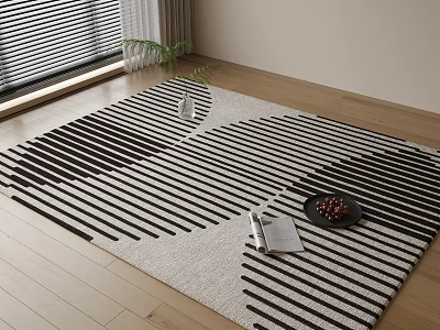 Square Carpet With Black White Stripes In Living Room 3d model