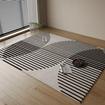 Square Carpet With Black White Stripes In Living Room 3d model Square Carpet With Black White Stripes In Living Room 3d model