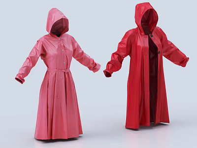 Hooded Long Waterproof Raincoats in Pink and Red for Everyday Use 3d model