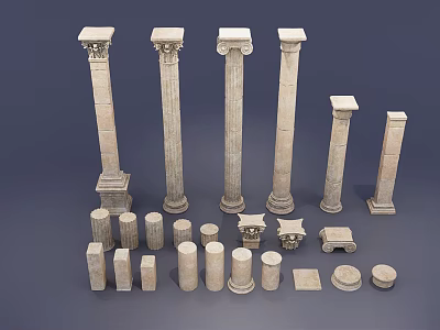 Classical Architectural Columns Collection With Various Styles Capitals And Bases 3d model