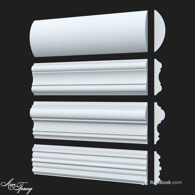 White Decorative Mouldings with Various Design Profiles for Interior Decoration 3d model 