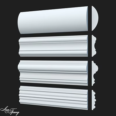 White Decorative Mouldings with Various Design Profiles for Interior Decoration 3d model