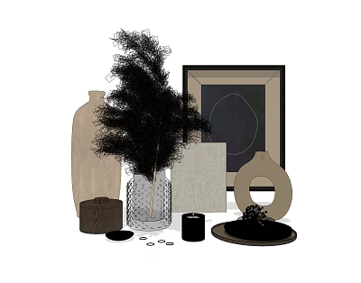 Modern Ornaments Combination Dried Flowers Vase Jewelry Ornaments Combination Book Hanging Painting 3d model