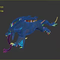 Fierce Blue Black Game Movie Monster Character With Braided Mane Sharp Claws And Glowing Parts