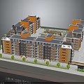 Multi Story Residential Building Model With Orange Gray Exterior Multiple Blocks And Green Belt