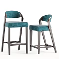 Green Velvet Upholstered Bar Stools with Light Wooden Frame and Modern Ergonomic Backrest Design