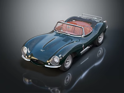 Vintage Green Convertible Sports Car With Red Interior And Classic Design 3d model