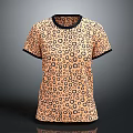 Short Sleeve T Shirt With Orange Base And Black Circular Patterns And Trim