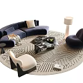 Modern Blue L Shaped Sofa and Coffee Table Set with Geometric Rug and Accent Chairs