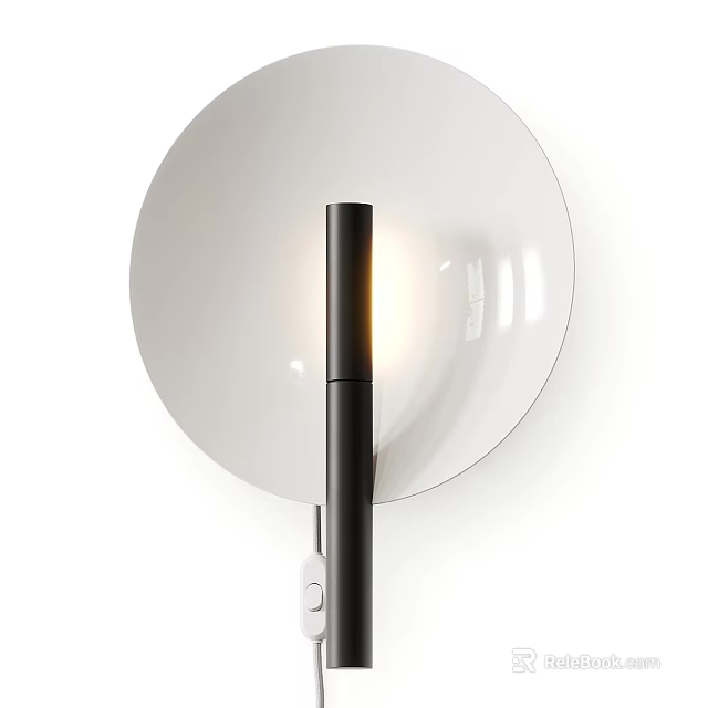 Modern Wall Lamp with White Shade Black Pole and Sleek Design Emitting Warm Light 3d model 