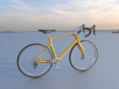 Yellow Road Bike In Outdoor Setting With Sky 3d model