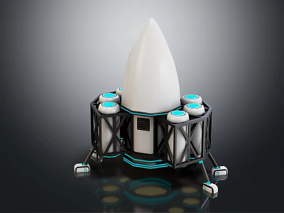 Futuristic Rocket Model With White Conical Top Black Structure And Blue Lights 3d model
