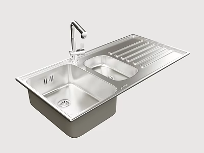 Stainless Steel Double Bowl Kitchen Sink With Faucet And Draining Board For Kitchen Use 3d model