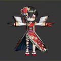 Little Girl In Traditional Red And White Outfit With Flower On Head And Arms Outstretched