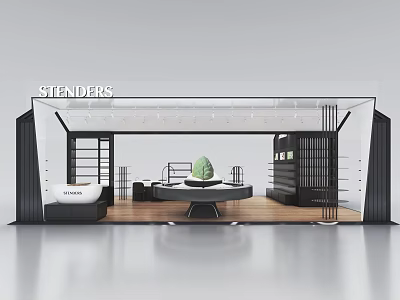 Stenders Modern Showroom Interior With Open Layout Display Shelves And Green Plant 3d model