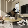 Modern Living Room With Brown White Sofas Round Coffee Table Rug And Plants