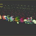 Santa Claus With Reindeer Pulling Sleigh Loaded With Colorful Gifts On Snowy Background