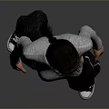 Child in Gray Long Sleeve Top Black Pants and White Sneakers Against Gray Gradient Background
