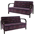 Elegant Purple Plaid Two Seater Sofa With Black Wooden Armrests And Modern Design