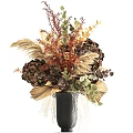 Black Vase Arrangement with Dried Pampas Grass Eucalyptus and Hydrangea in Warm Tones